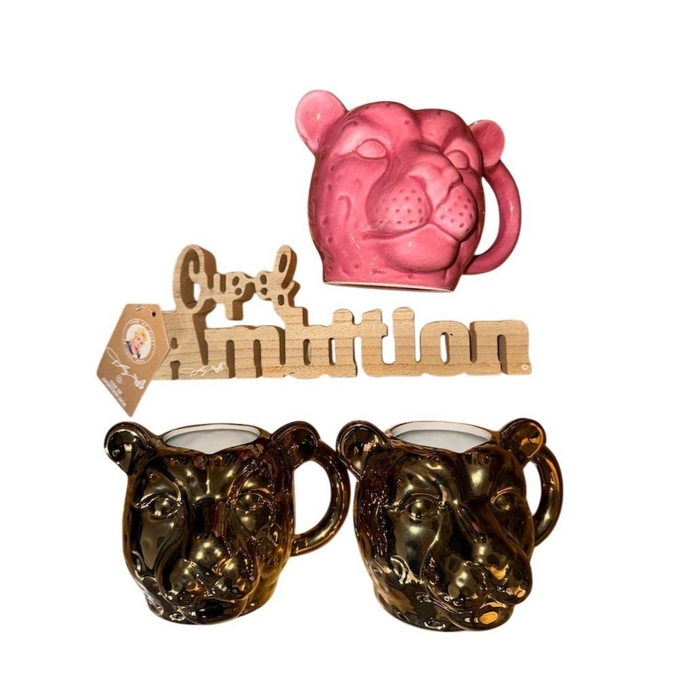 Animal Head Ceramic Mug Set "Cup of Ambition" 4-Piece coffee bar Dolly Parton‎
